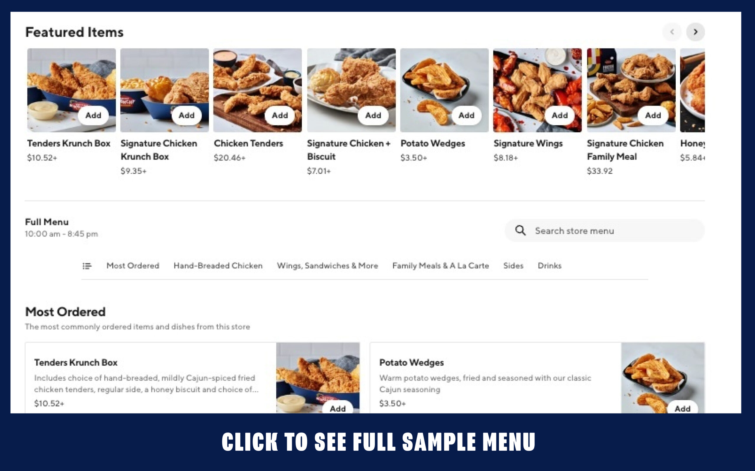 Sample menu image